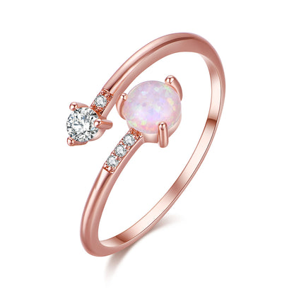 Pink Opal and Cubic Zirconia Bypass Ring, statement rings for women, elegant gift for her, front view