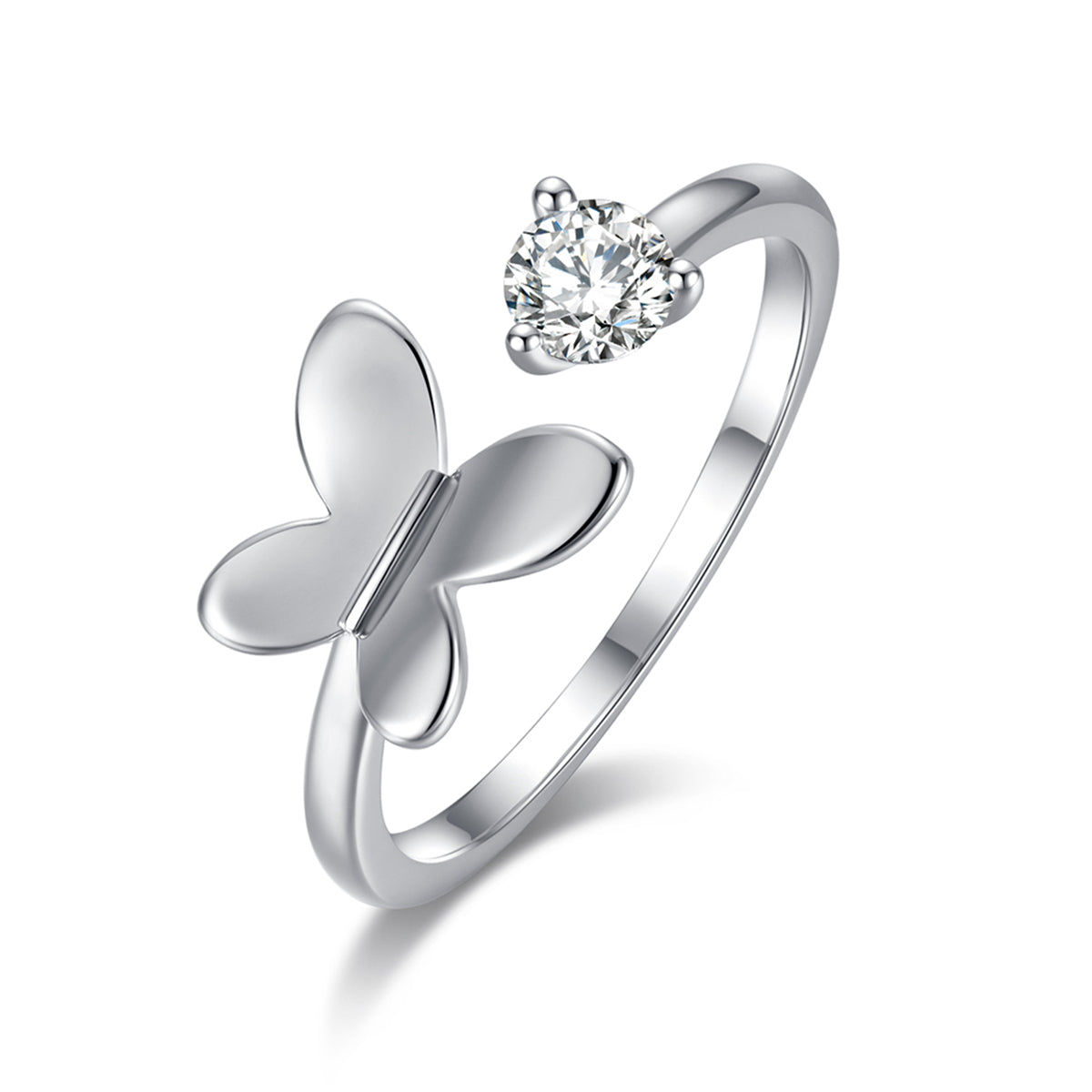 Cubic Zirconia & Silver-Plated Butterfly Open Ring