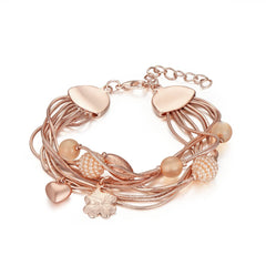Pearl & Agate 18K Rose Gold-Plate Floral Layered Adjustable Bracelet