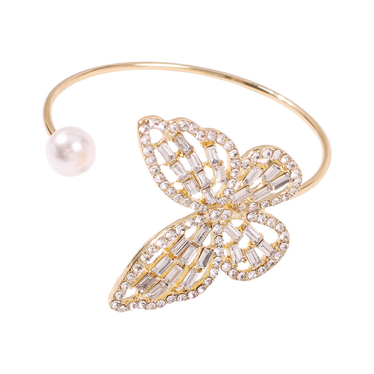 Cubic Zirconia & Pearl 18K Gold-Plated Butterfly Bypass Cuff