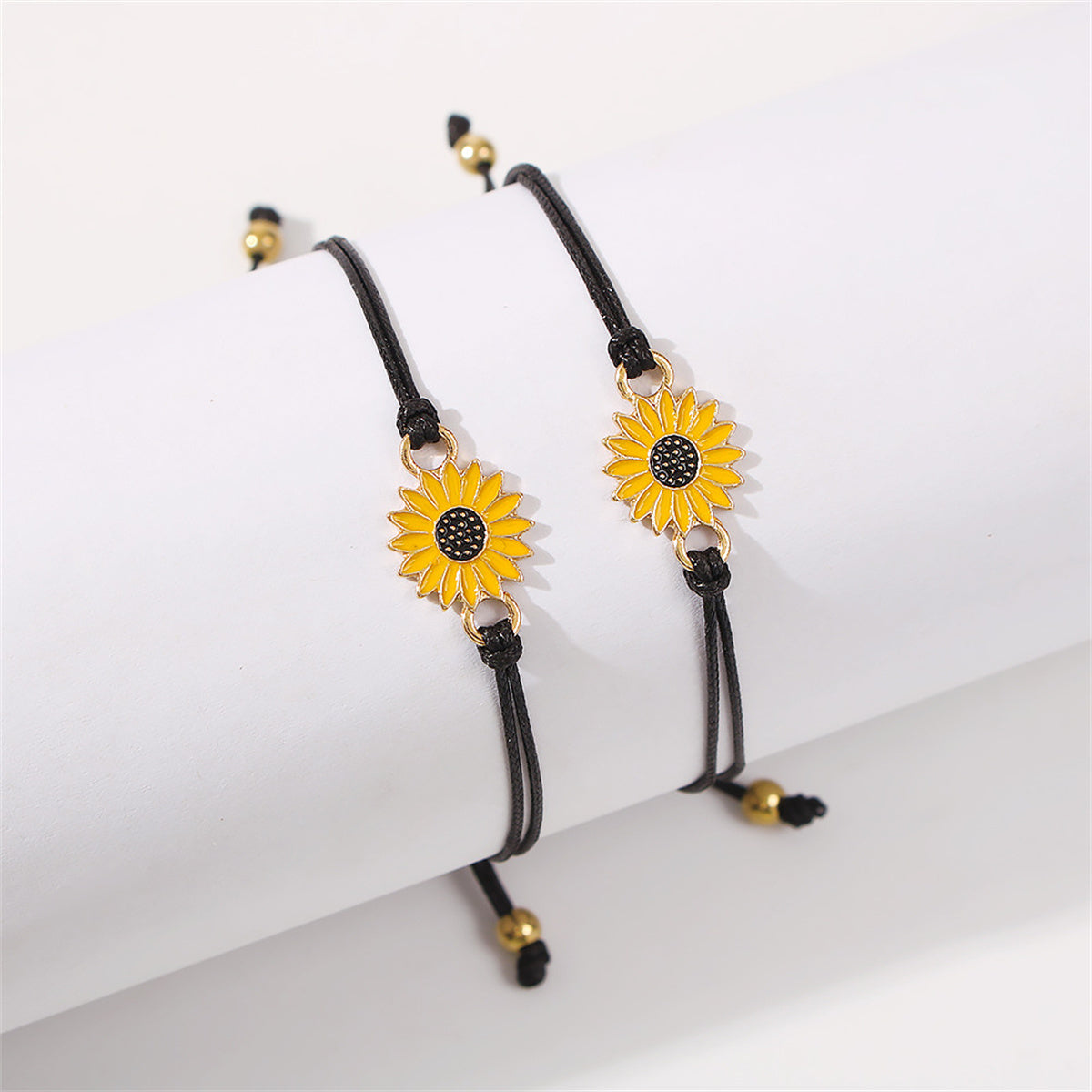 Yellow Enamel and Polyster 18K Gold-Plated Sunflower Adjustable Bracelet - Set Of Two, jewelry gift sets..., lifestyle look