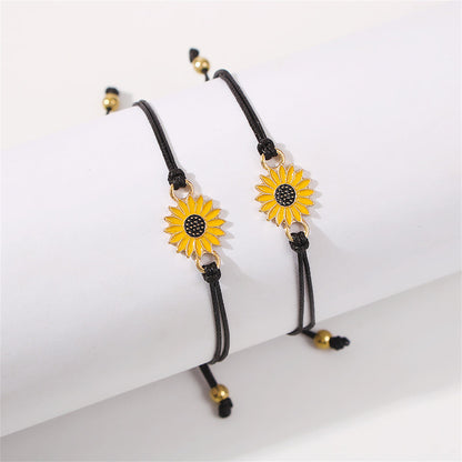 Yellow Enamel and Polyster 18K Gold-Plated Sunflower Adjustable Bracelet - Set Of Two, jewelry gift sets..., lifestyle look