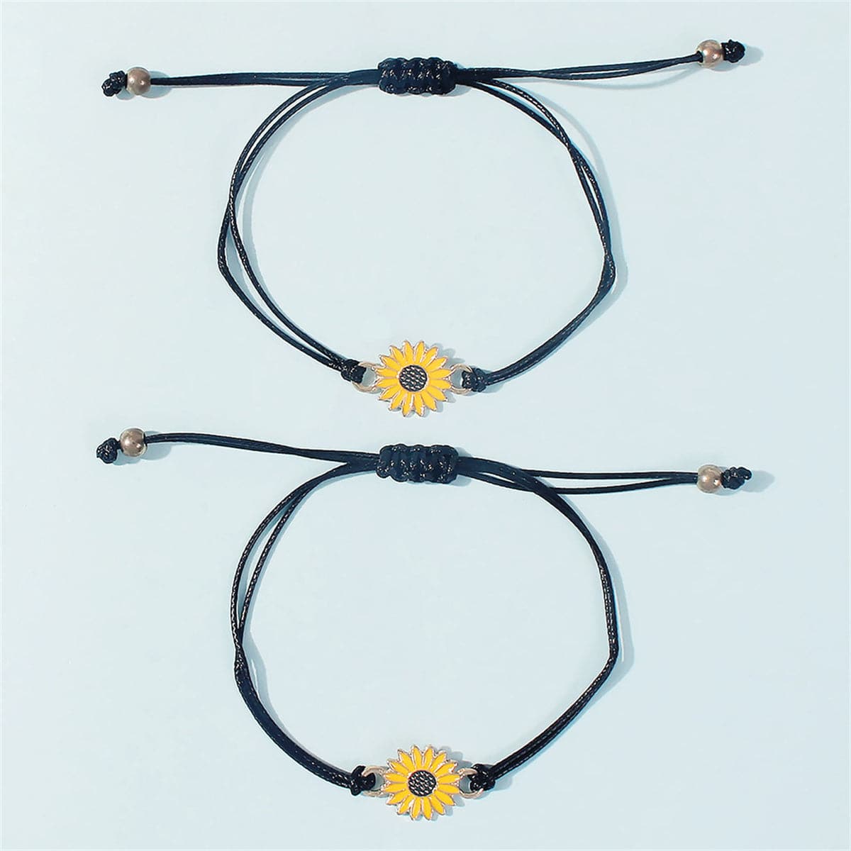 Yellow Enamel and Polyster 18K Gold-Plated Sunflower Adjustable Bracelet - Set Of Two, jewelry gift sets for women, side view