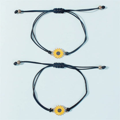 Yellow Enamel and Polyster 18K Gold-Plated Sunflower Adjustable Bracelet - Set Of Two, jewelry gift sets for women, side view