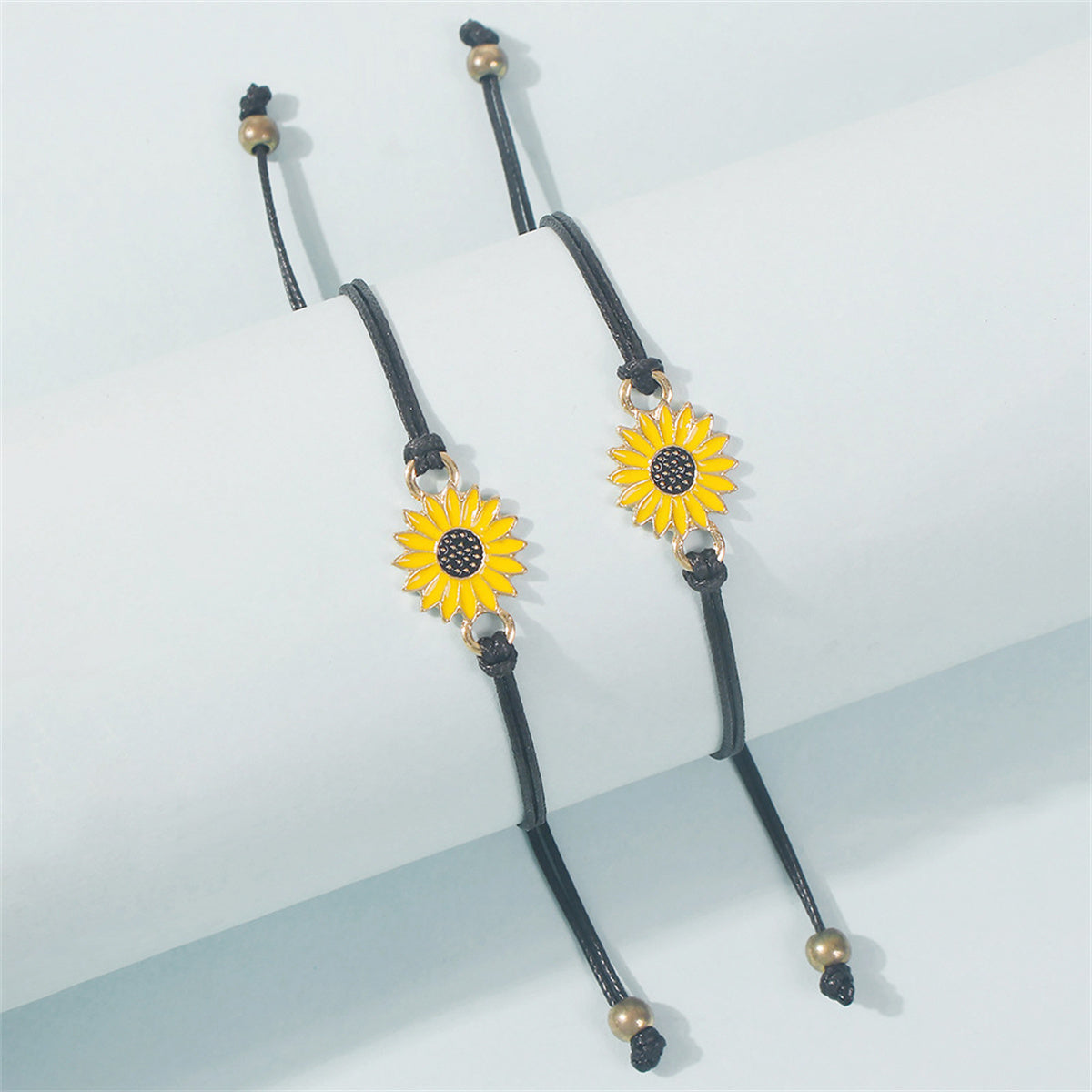 Yellow Enamel and Polyster 18K Gold-Plated Sunflower Adjustable Bracelet - Set Of Two, jewelry gift sets for..., styled look