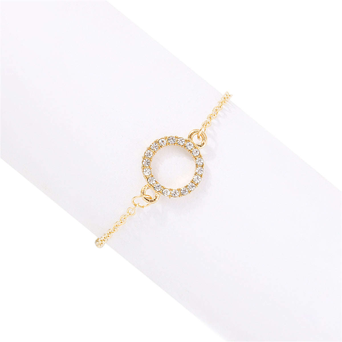 Cubic Zirconia and 18K Gold-Plated Circle Charm Bracelet, gold bracelet for women, vintage-inspired design, styled look