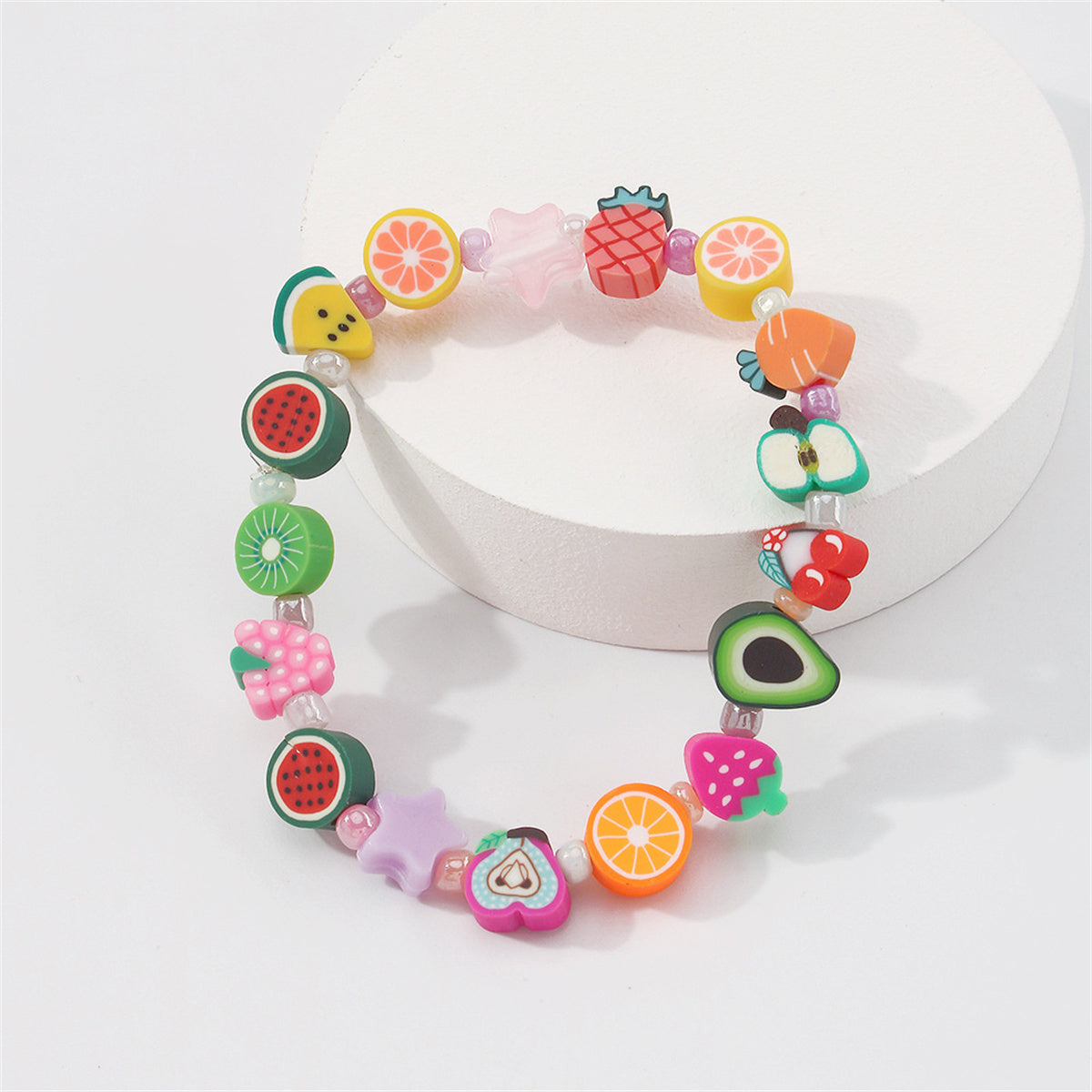 Pink & Howlite Multicolor Fruit Beaded Stretch Bracelet