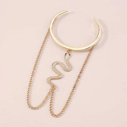 18K Gold-Plated Textured Snake Chain Arm Cuff, vintage-inspired design, detail close-up