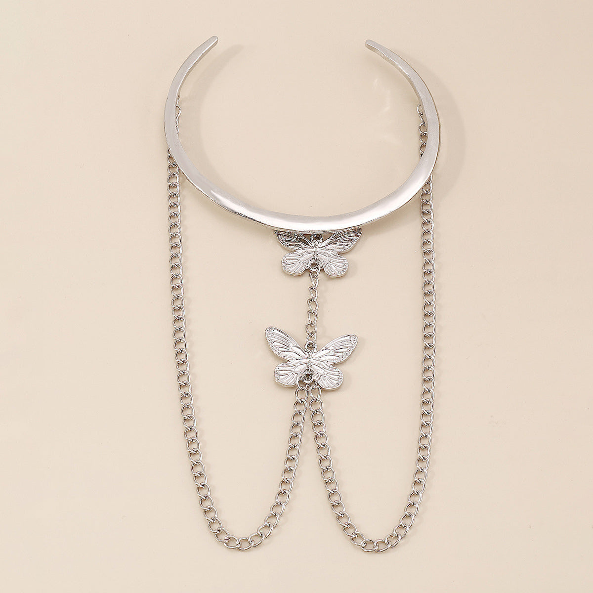 Silver-Plated Butterfly Chain Arm Cuff
