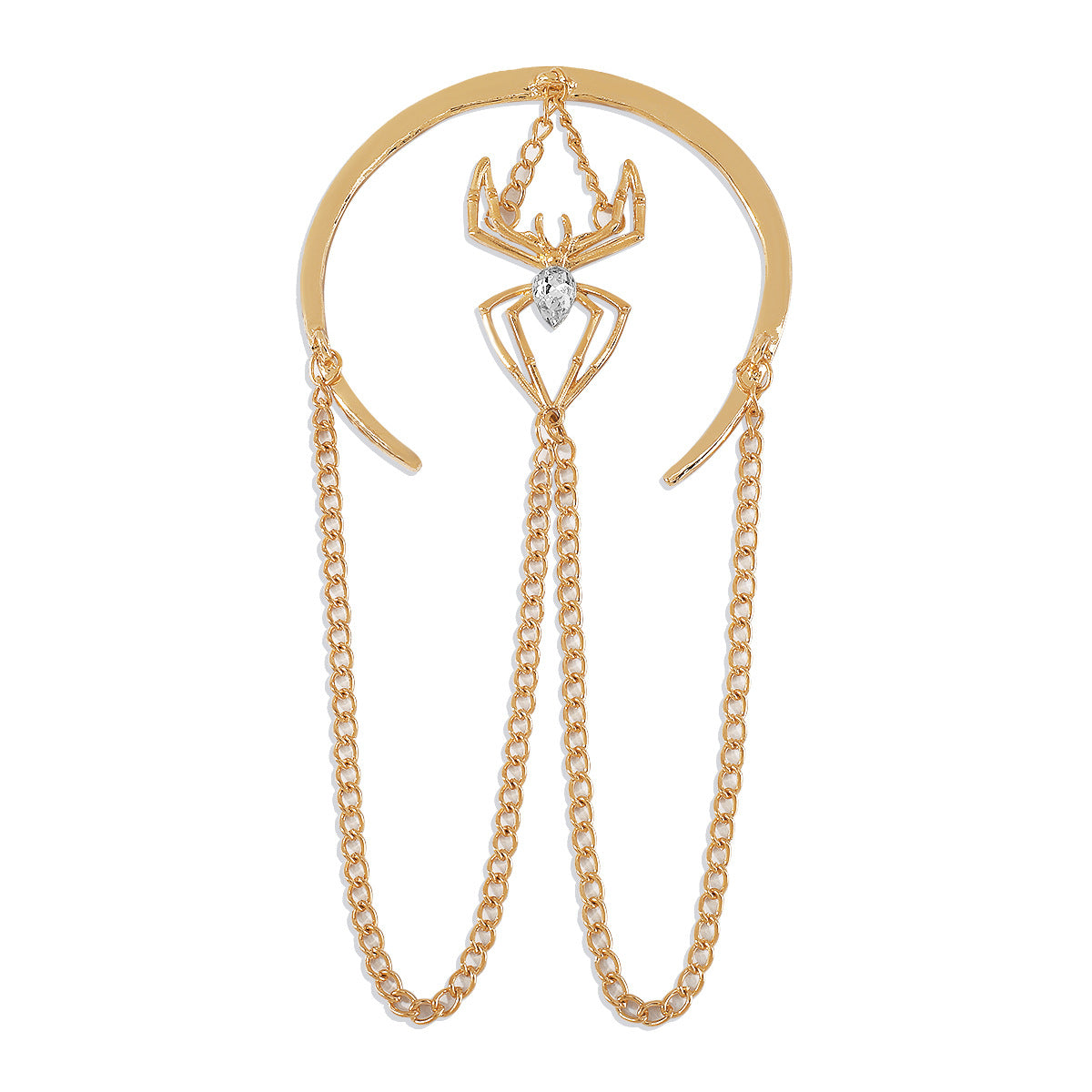 Crystal and 18K Gold-Plated Spider Chain Arm Cuff, dainty minimalist design, front view