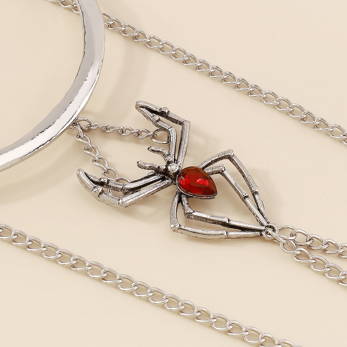 Crystal and Silver-Plated Spider Chain Arm Cuff, dainty minimalist design, detail close-up