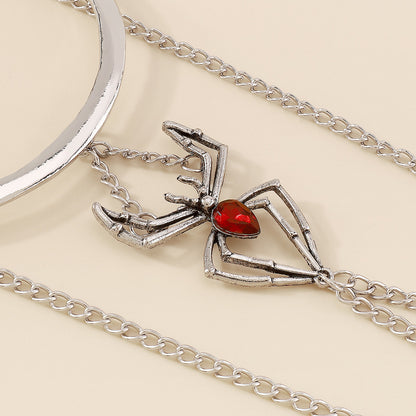 Crystal and Silver-Plated Spider Chain Arm Cuff, dainty minimalist design, detail close-up