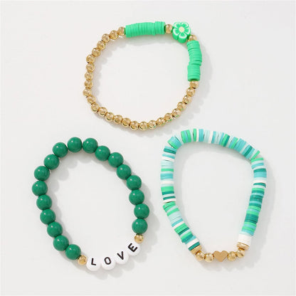 Green Resin and Polymer Clay 18K Gold-Plated 'Love' Beaded Stretch Bracelet Set, jewelry gift sets for women, styled look