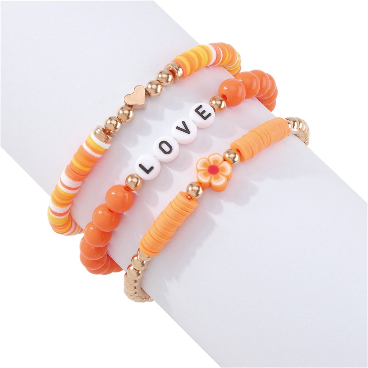 Orange Resin & 18K Gold-Plated 'Love' Beaded Stretch Bracelet Set