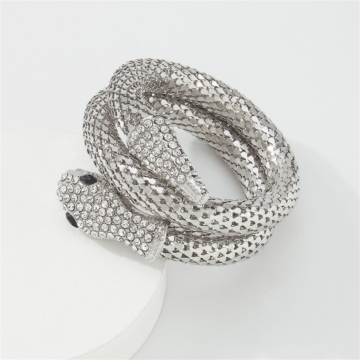 Cubic Zirconia and Silver-Plated Snake Wrap Bracelet, silver bracelet for women, elegant gift for her, lifestyle look