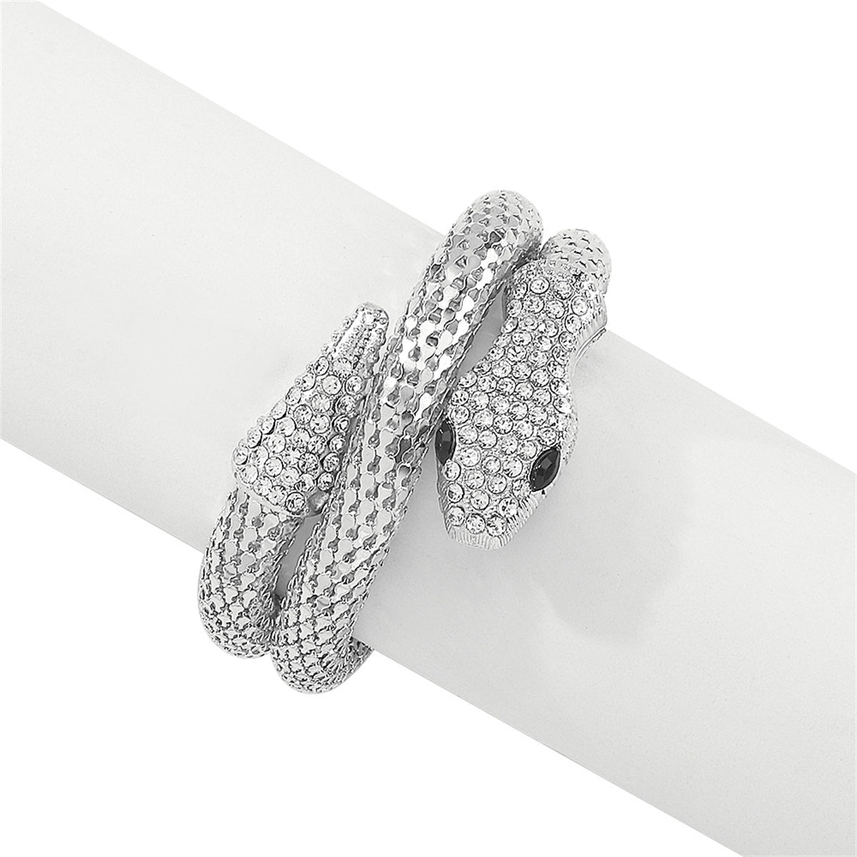 Cubic Zirconia and Silver-Plated Snake Wrap Bracelet, silver bracelet for women, elegant gift for her, styled look