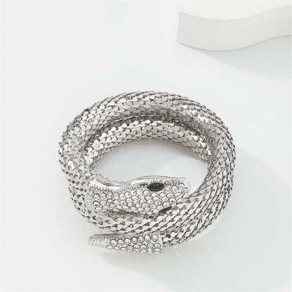 Cubic Zirconia and Silver-Plated Snake Wrap Bracelet, silver bracelet for women, elegant gift for her, detail close-up
