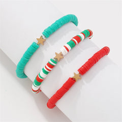 Teal Polymer Clay & 18K Gold-Plated Star Stretch Bracelet Set