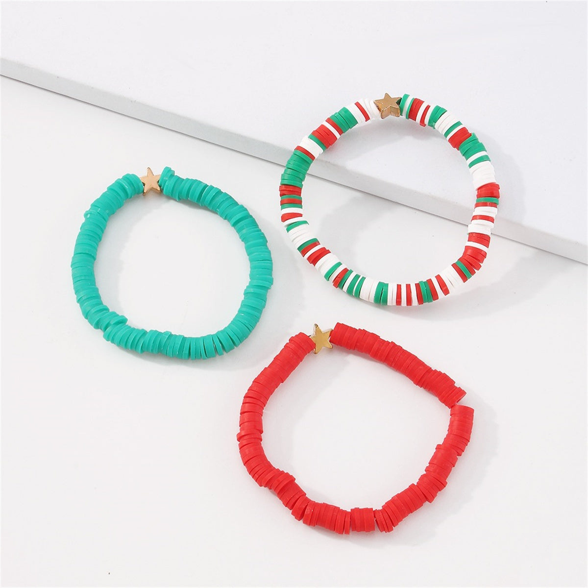 Teal Polymer Clay & 18K Gold-Plated Star Stretch Bracelet Set