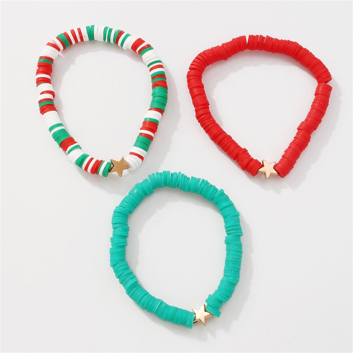 Teal Polymer Clay & 18K Gold-Plated Star Stretch Bracelet Set