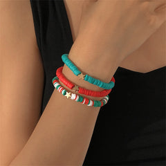 Teal Polymer Clay & 18K Gold-Plated Star Stretch Bracelet Set