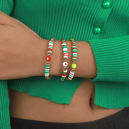 Red Multicolor Polymer Clay and 18K Gold-Plated Beaded Stretch Bracelet Set, gold bracelet for women, side view