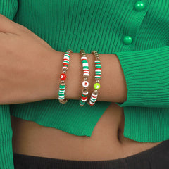 Red Multicolor Polymer Clay & 18K Gold-Plated Beaded Stretch Bracelet Set