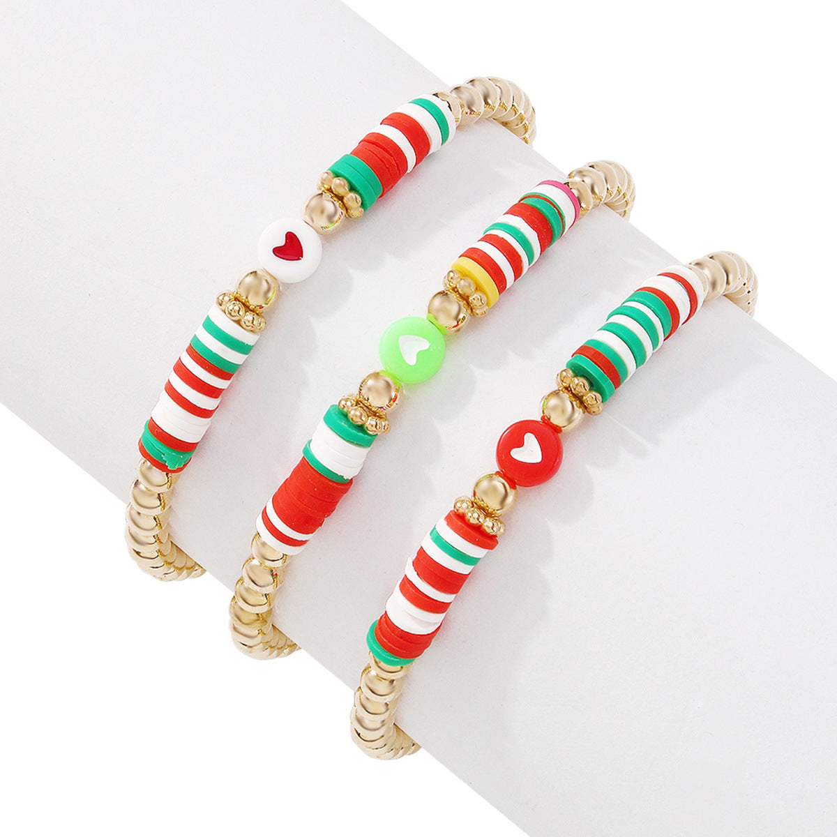 Red Multicolor Polymer Clay & 18K Gold-Plated Beaded Stretch Bracelet Set