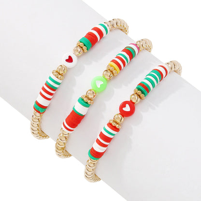 Red Multicolor Polymer Clay and 18K Gold-Plated Beaded Stretch Bracelet Set, gold bracelet for women, styled look