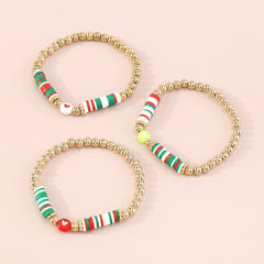 Red Multicolor Polymer Clay & 18K Gold-Plated Beaded Stretch Bracelet Set