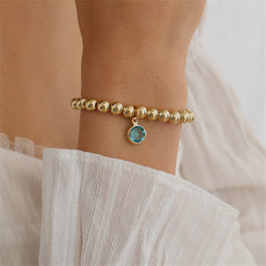 Light Blue Crystal & 18K Gold-Plated Beaded Stretch Bracelet