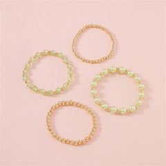 Green Pearl & Acrylic 18K Gold-Plated Beaded Stretch Bracelet Set