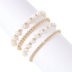 Pearl & 18K Gold-Plated Beaded Stretch Bracelet Set