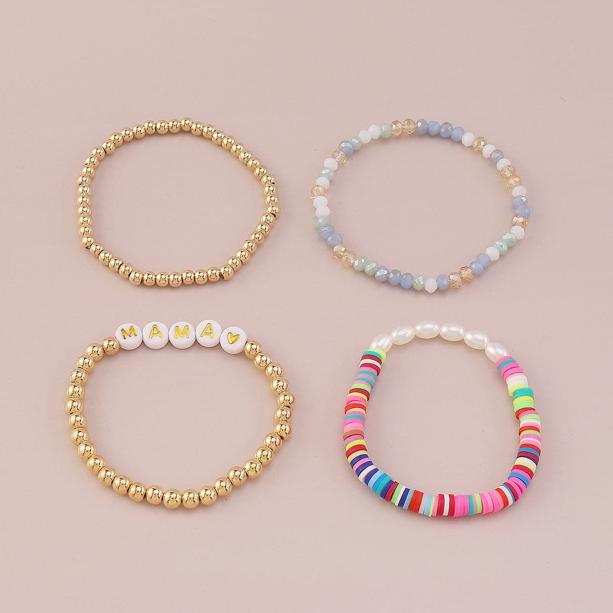 White Acrylic & Pearl 18K Gold-Plated 'Mama' Beaded Stretch Bracelet Set