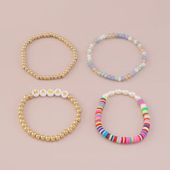 White Acrylic & Pearl 18K Gold-Plated 'Mama' Beaded Stretch Bracelet Set