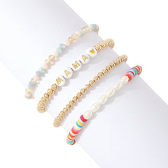 White Acrylic & Pearl 18K Gold-Plated 'Mama' Beaded Stretch Bracelet Set