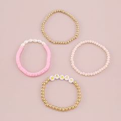 Pink Polymer Clay & Acrylic 18K Gold-Plated 'Mama' Beaded Stretch Bracelet Set