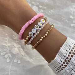 Pink Polymer Clay & Acrylic 18K Gold-Plated 'Mama' Beaded Stretch Bracelet Set