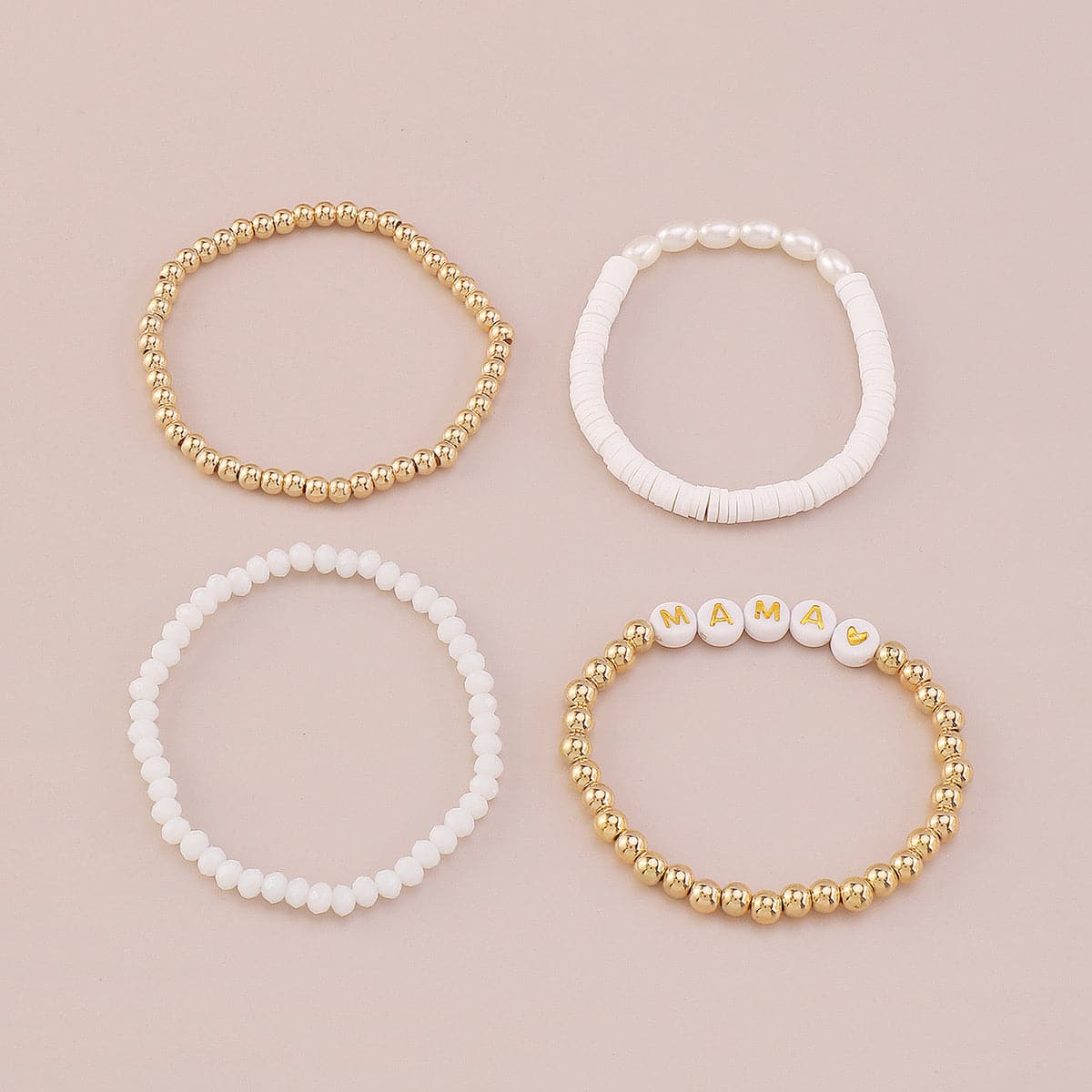 Pearl & Acrylic 18K Gold-Plated 'Mama' Beaded Stretch Bracelet Set