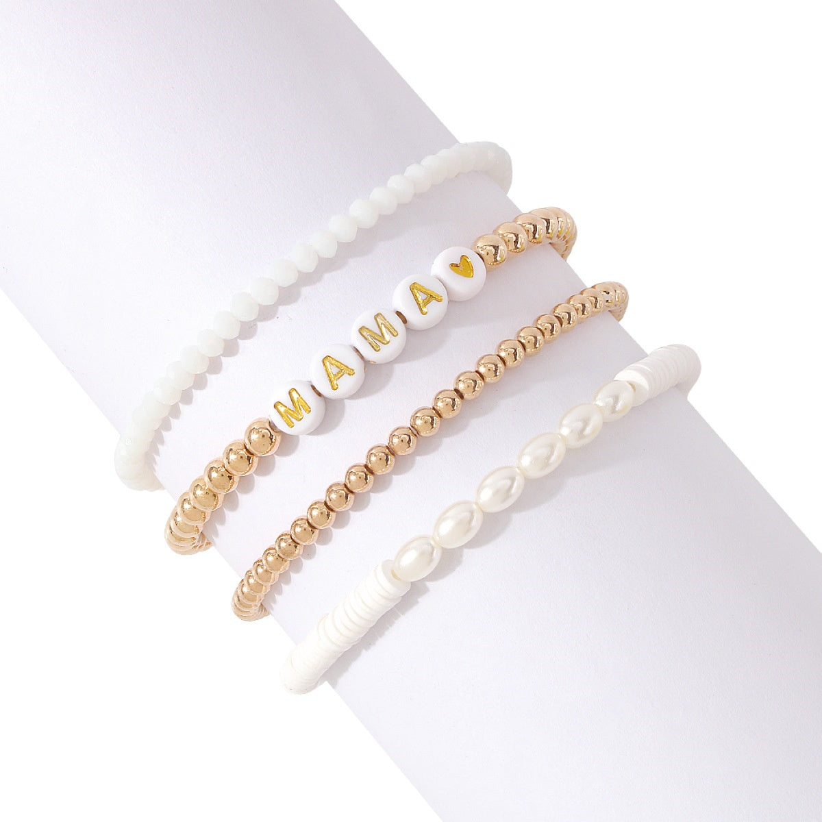Pearl & Acrylic 18K Gold-Plated 'Mama' Beaded Stretch Bracelet Set