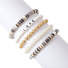 Pearl & Polymer Clay 18K Gold-Plated 'Love' Stretch Bracelet Set