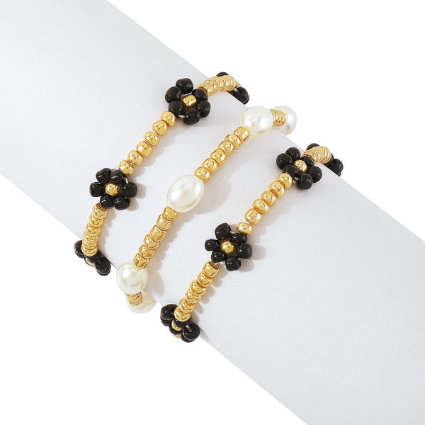 Black Howlite & Pearl Mum Stretch Bracelet Set