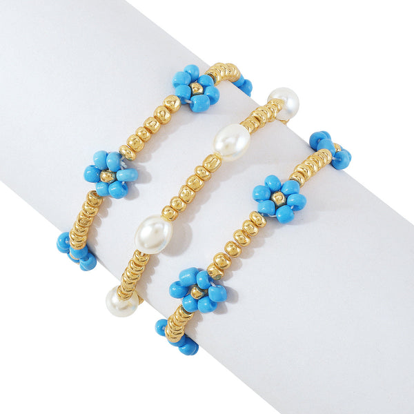 Blue Howlite & Pearl 18k Gold-Plated Mum Stretch Bracelet Set