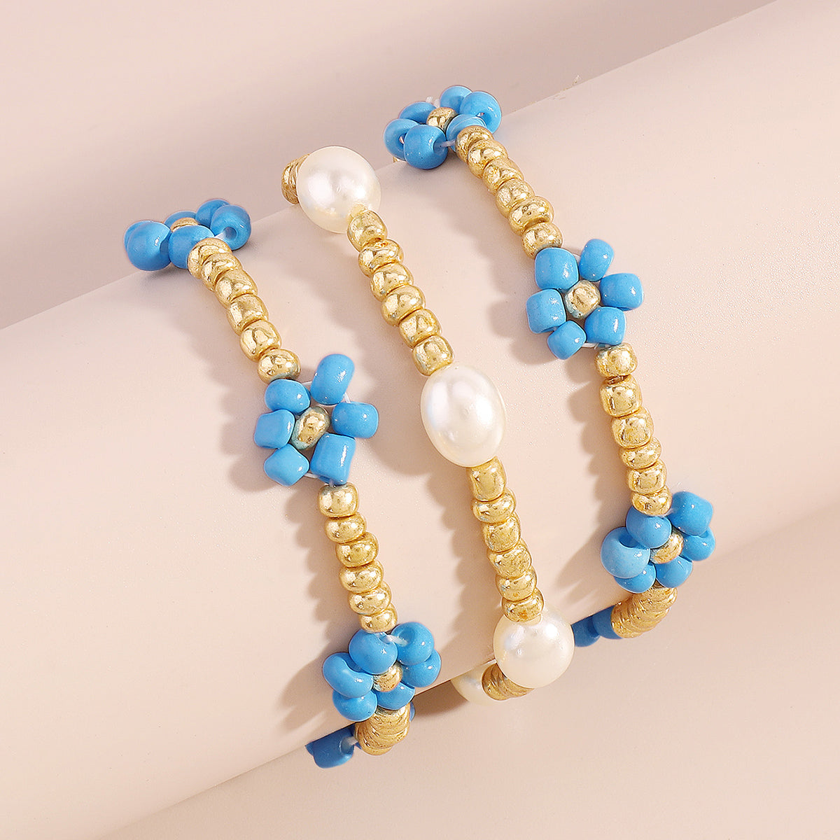 Blue Howlite & Pearl 18K Gold-Plated Mum Stretch Bracelet Set
