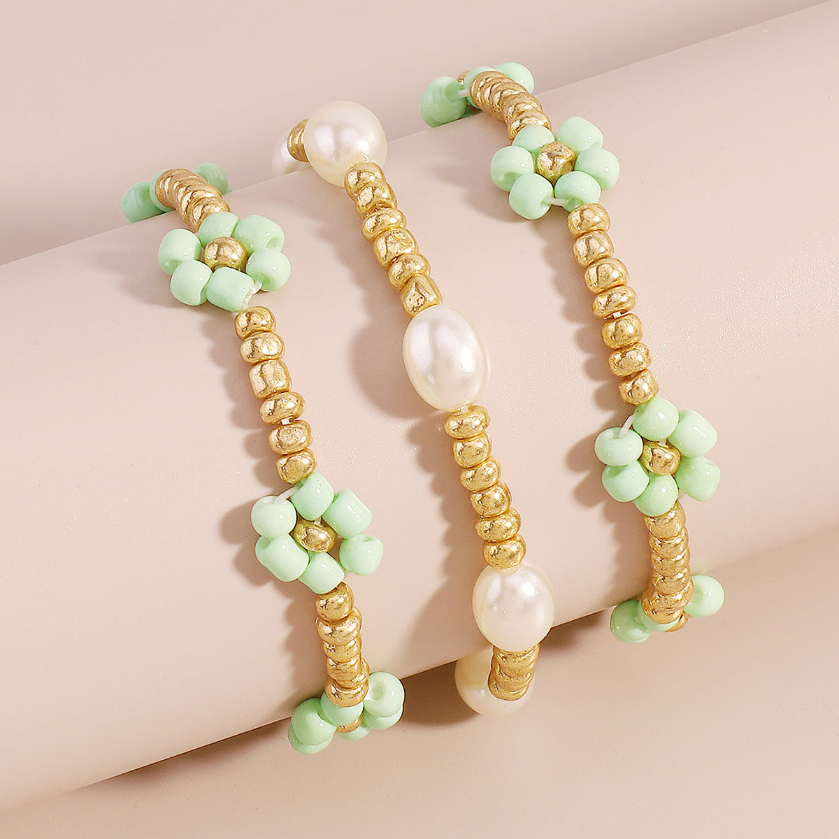Green Howlite & Pearl 18K Gold-Plated Mum Stretch Bracelet Set