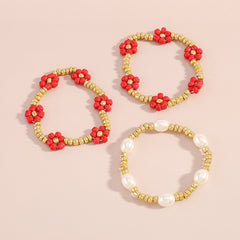 Red Howlite & Pearl 18K Gold-Plated Mum Stretch Bracelet Set