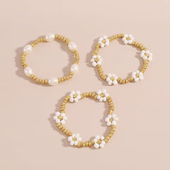 White Howlite & Pearl 18K Gold-Plated Mum Stretch Bracelet Set