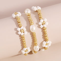 White Howlite & Pearl 18K Gold-Plated Mum Stretch Bracelet Set