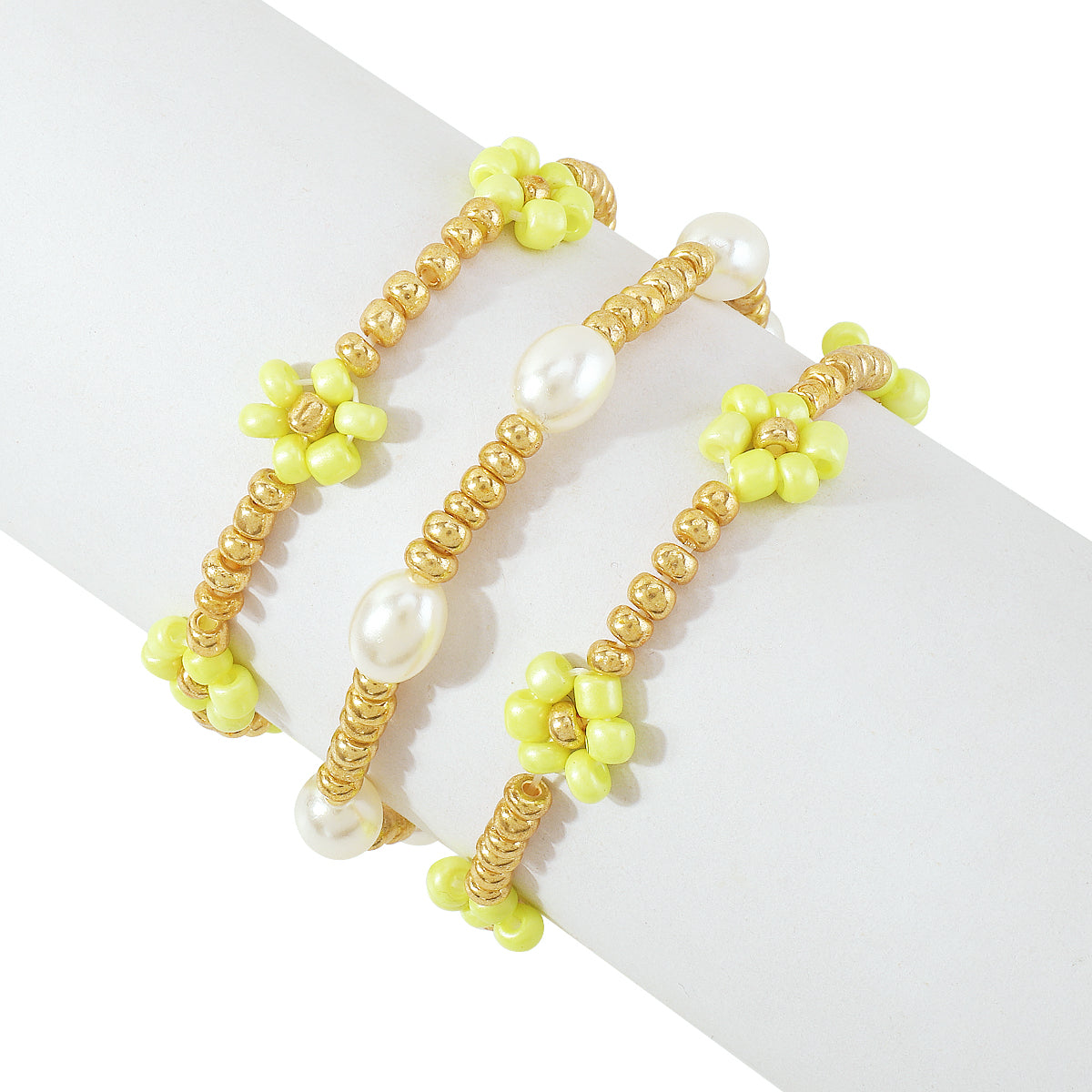 Yellow Howlite & Pearl 18K Gold-Plated Mum Stretch Bracelet Set
