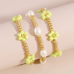 Yellow Howlite & Pearl 18K Gold-Plated Mum Stretch Bracelet Set